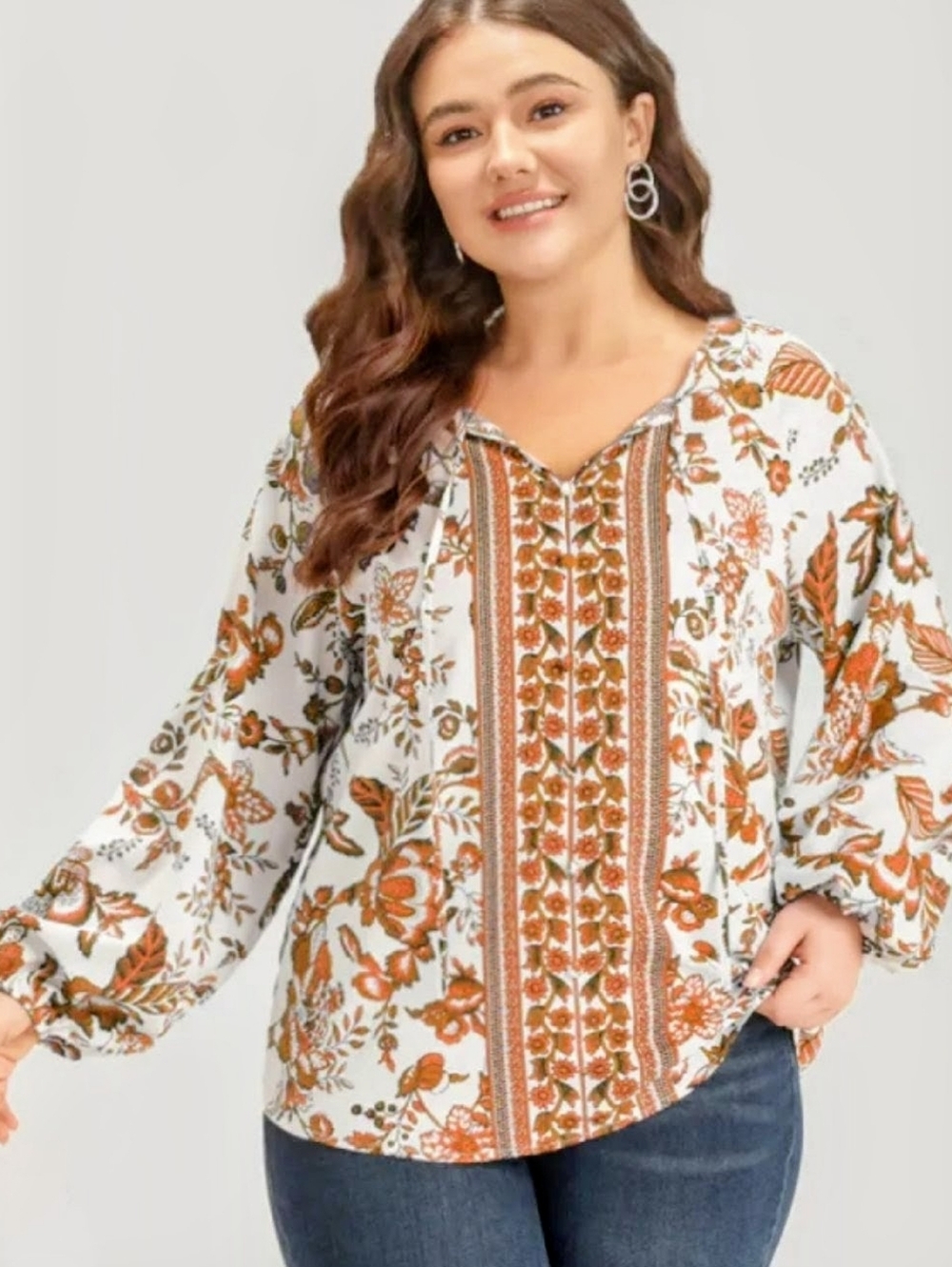 Bloomchic Floral Longsleeve Tunic With Tie Orange Peach Black Flowy Size 26